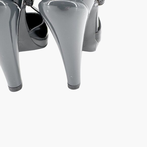 Chanel Cap Toe Slingback Pump Size 38.5 US 7.5-8 Black Patent Platform High Heel - Picture 7 of 14